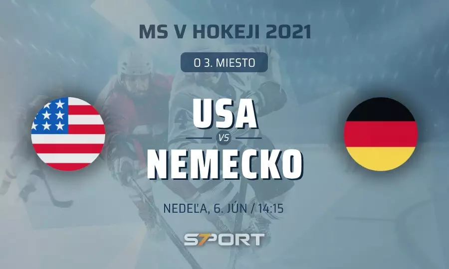 Zápas o 3. miesto MS v hokeji 2021: USA - Nemecko naživo