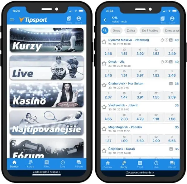 KHL kurzy Tipsport mobilná aplikácia