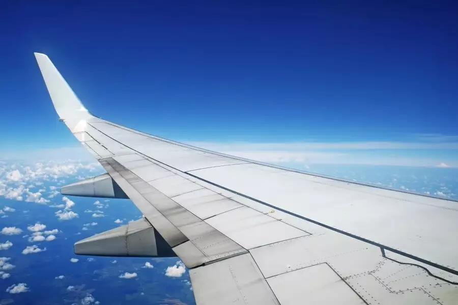 Airliner wing in flight