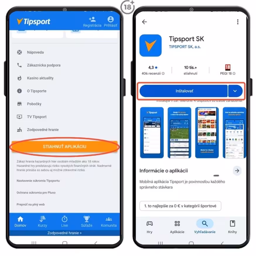 Inštalácia Tipsport aplikácie na Android