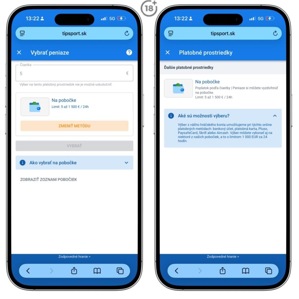 Tipsport vklady a výbery