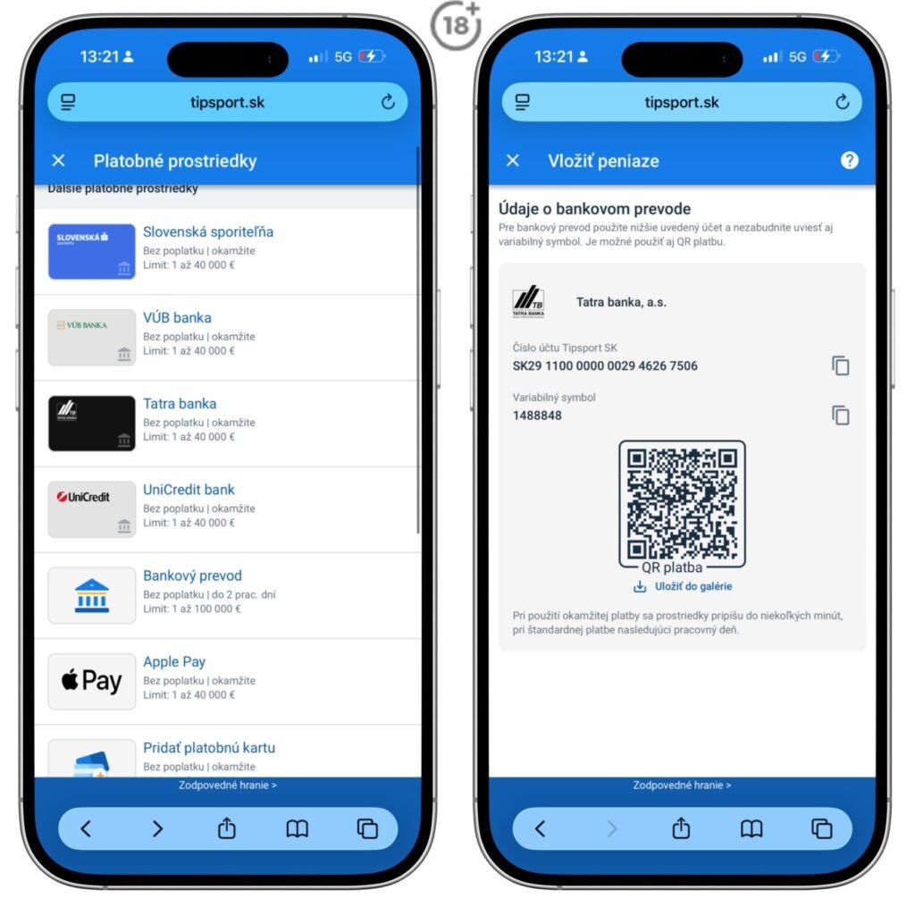 Tipsport vklady a výbery
