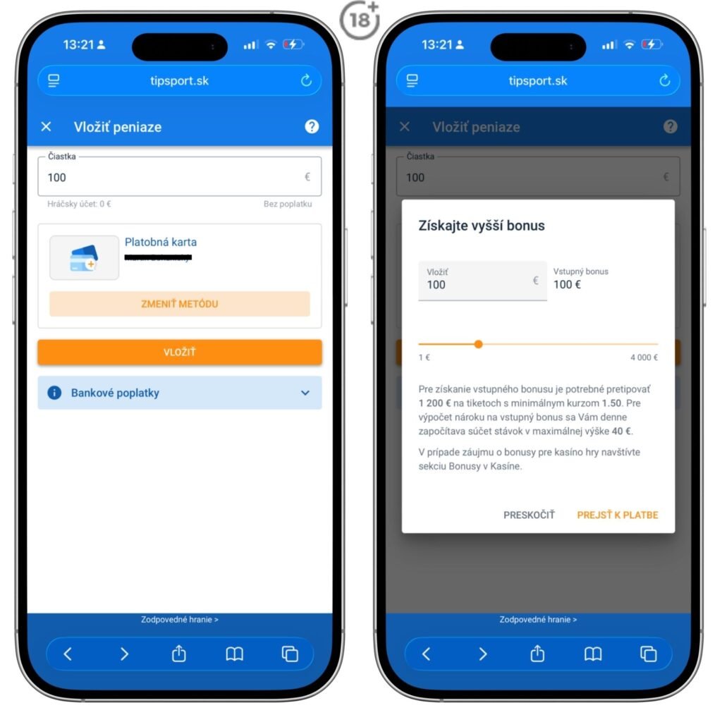 Tipsport vklady a výbery