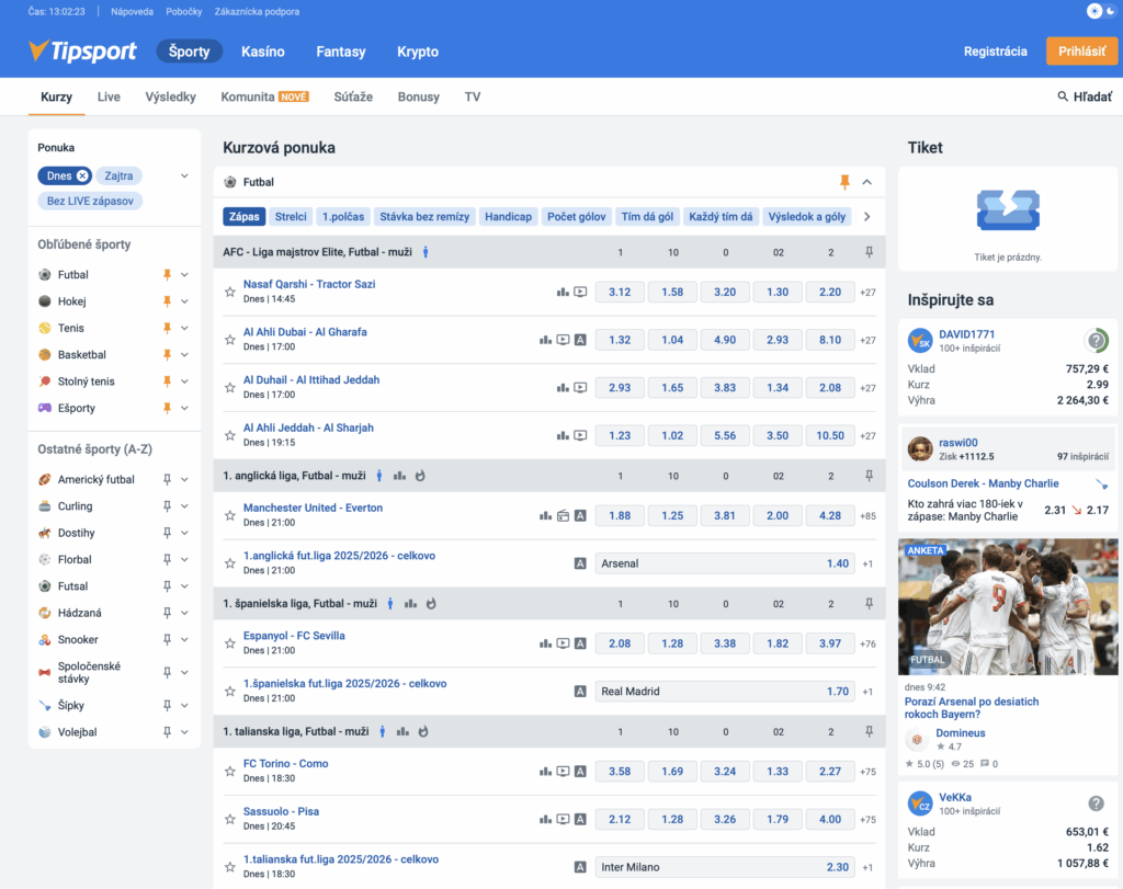 Tipsport kurzová ponuka