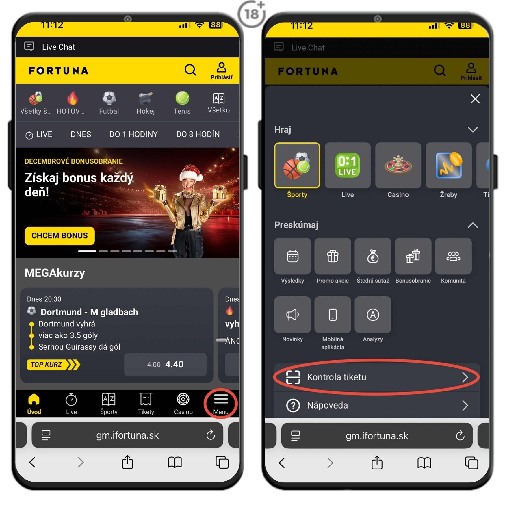 Fortuna - kontrola tiketu na mobilnej verzii stranky ifortuna.sk