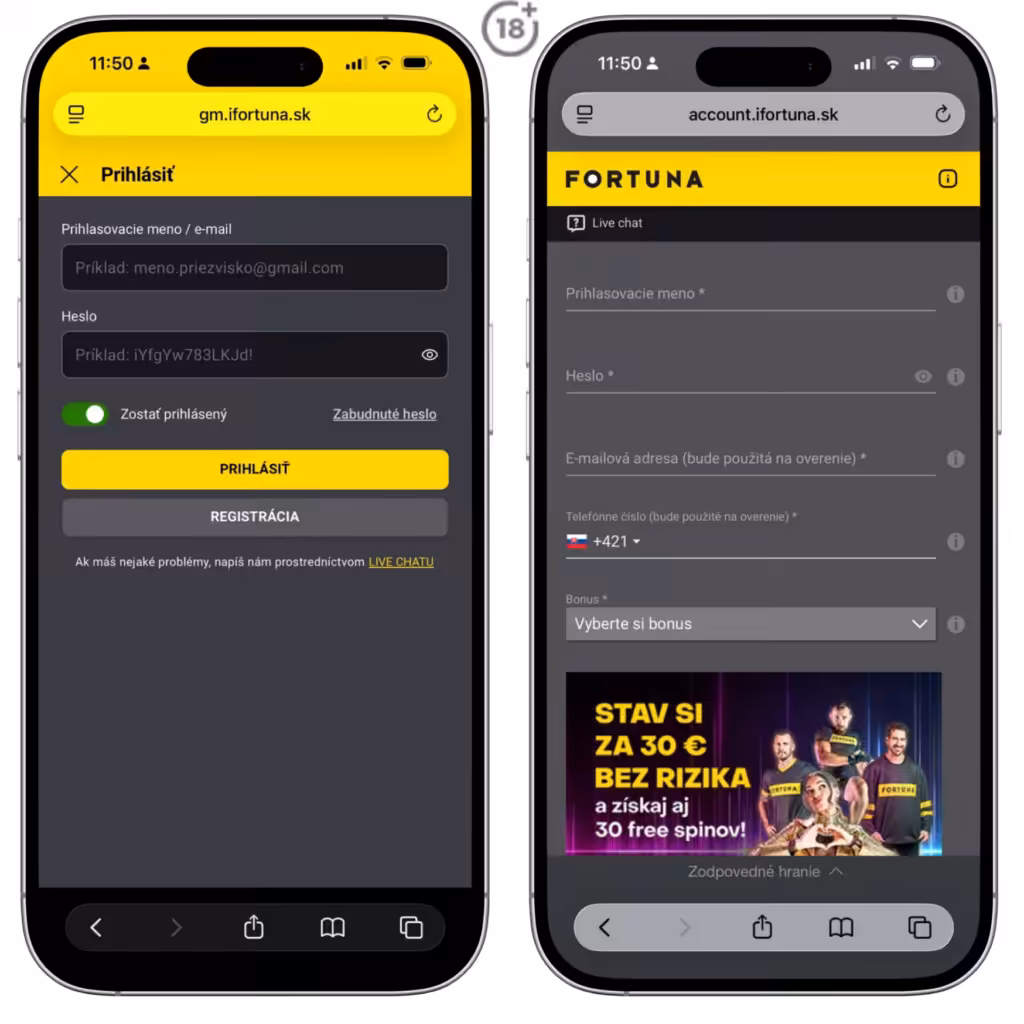 Fortuna registrácia a prihlásenie