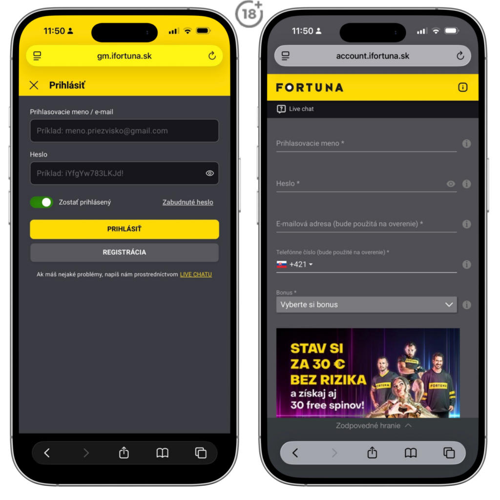 Fortuna registrácia a prihlásenie