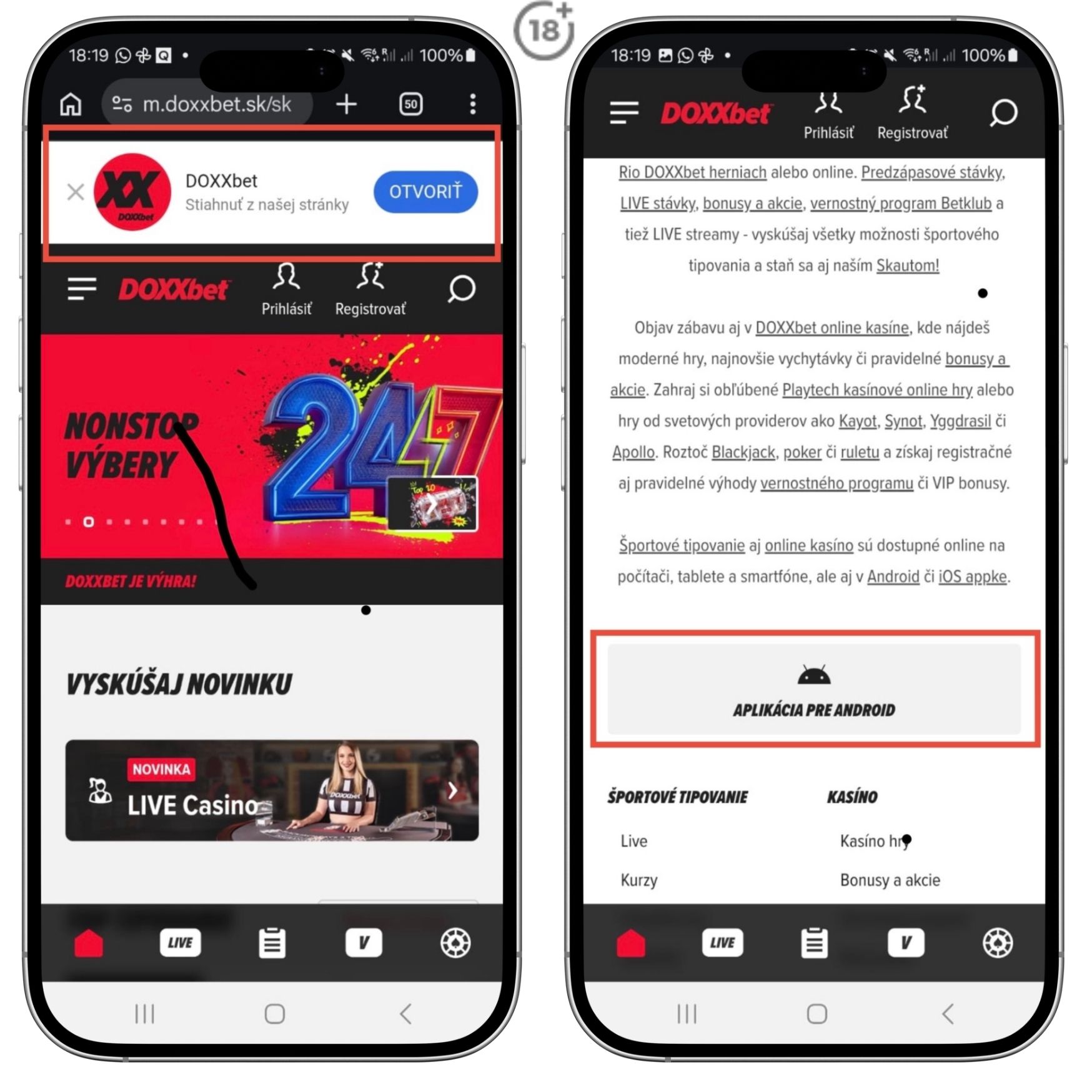 Ako stiahnuť DOXXbet aplikáciu pre Android